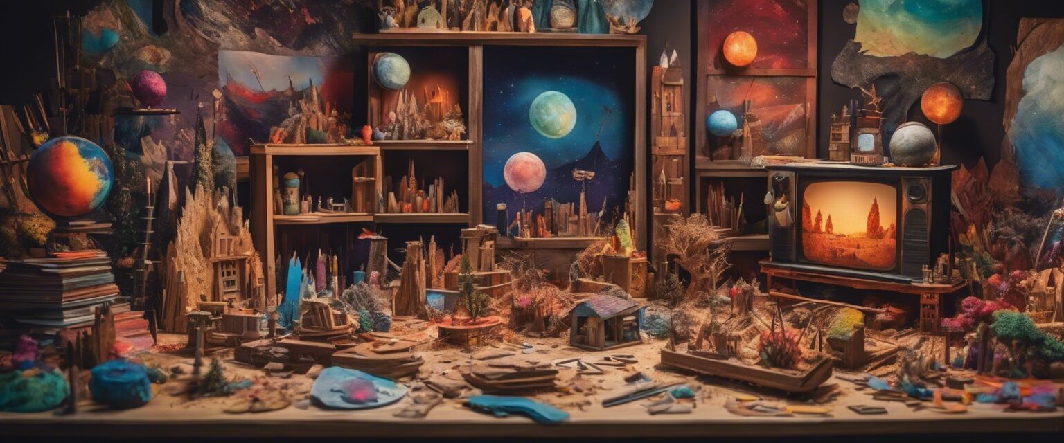 Display of kids' arts and crafts projects